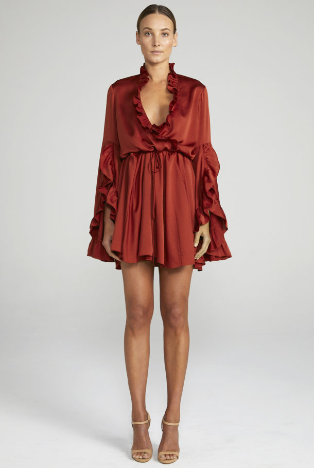 Shona Joy - Tulip Sleeve Drawstring Mini Dress - Burnt Orange | All The ...