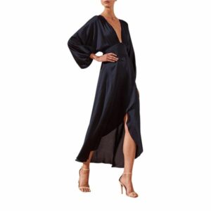 long sleeve dresses black THE LONG SLEEVE DRAPED DRESS- Black M