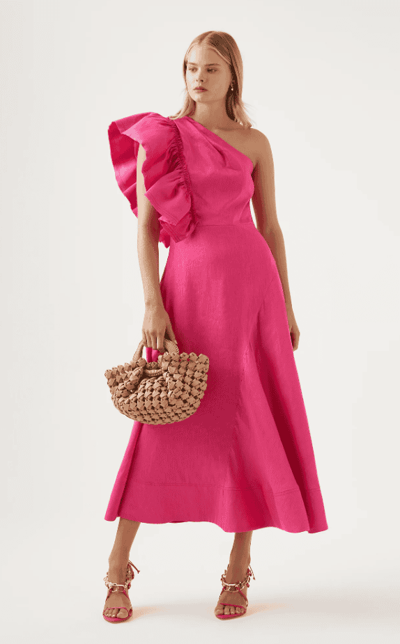 Aje Bonjour Asymmetric Midi Dress Pink All The Dresses