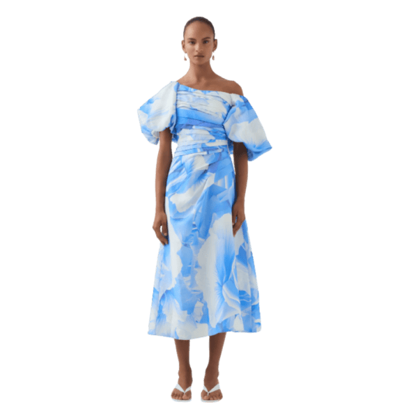 Aje - Cadence Ruched Midi Dress - Floral Blue