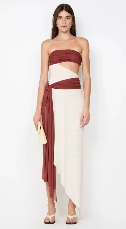 Bec & Bridge Ayla Strapless Dress Rust/Butter Cream - Image 3